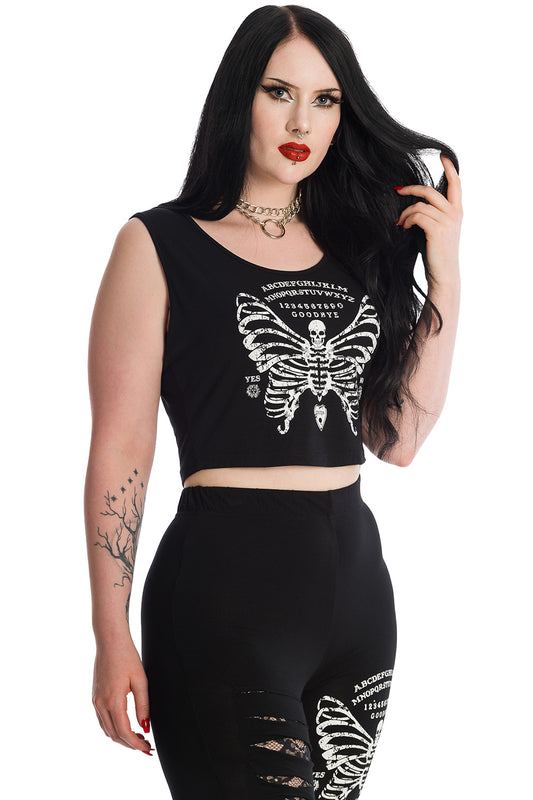Banned Alternative Skeleton Butterfly Black Crop Top