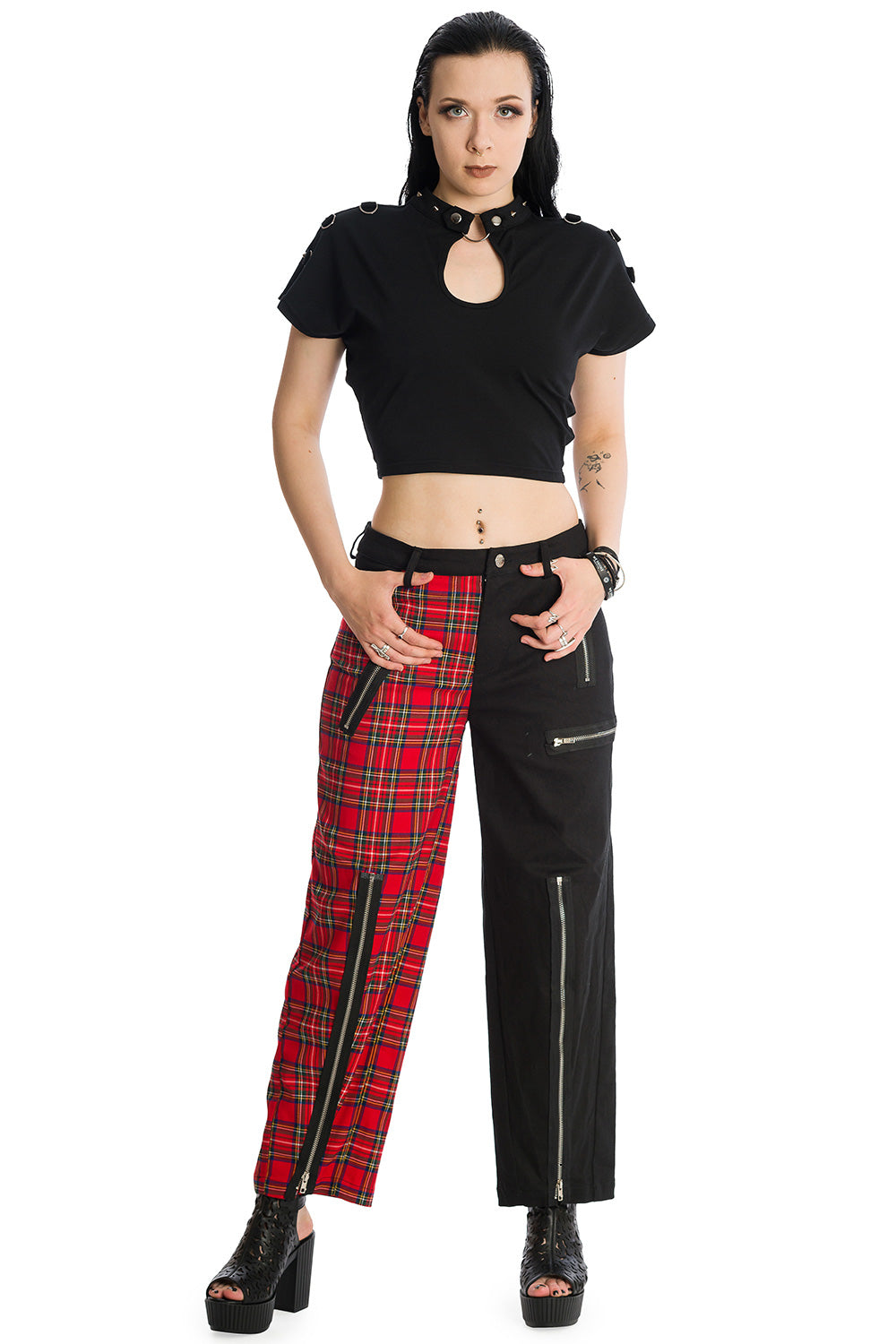 Banned Alternative Krampus Black and Tartan Contrast Trousers