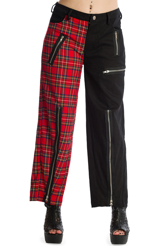 Banned Alternative Krampus Black and Tartan Contrast Trousers