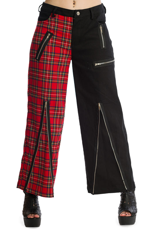 Banned Alternative Krampus Black and Tartan Contrast Trousers