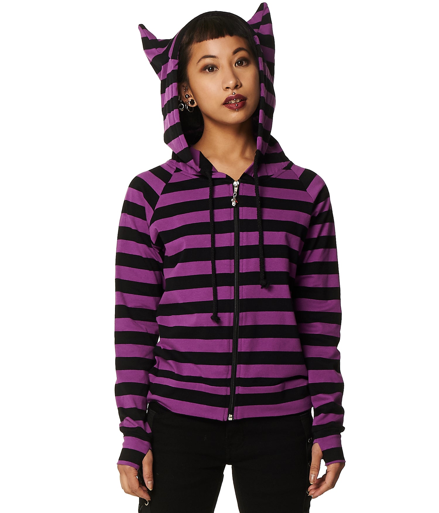 Banned Alternative Cat Ears Striped Hoodie - Main Image